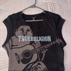 True Religion Black and Gray Graphic Tank